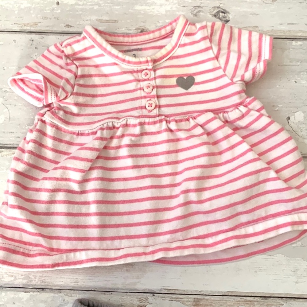 Carters 3m Baby Girl Summer Outfit Pink Peplum Striped Shirt & Gray Bloomers - Picture 2 of 4